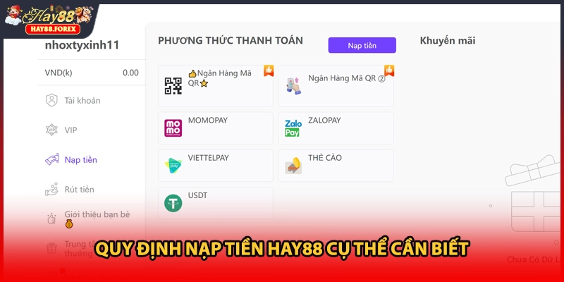 Quy định nạp tiền HAY88 cụ thể cần biết